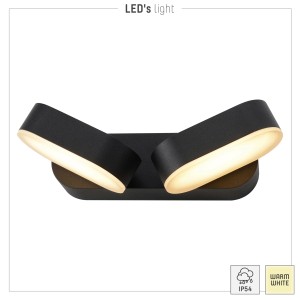 Schwarze LED`s light Außenwandleuchte Oval mit zwei drehbaren Leuchten.