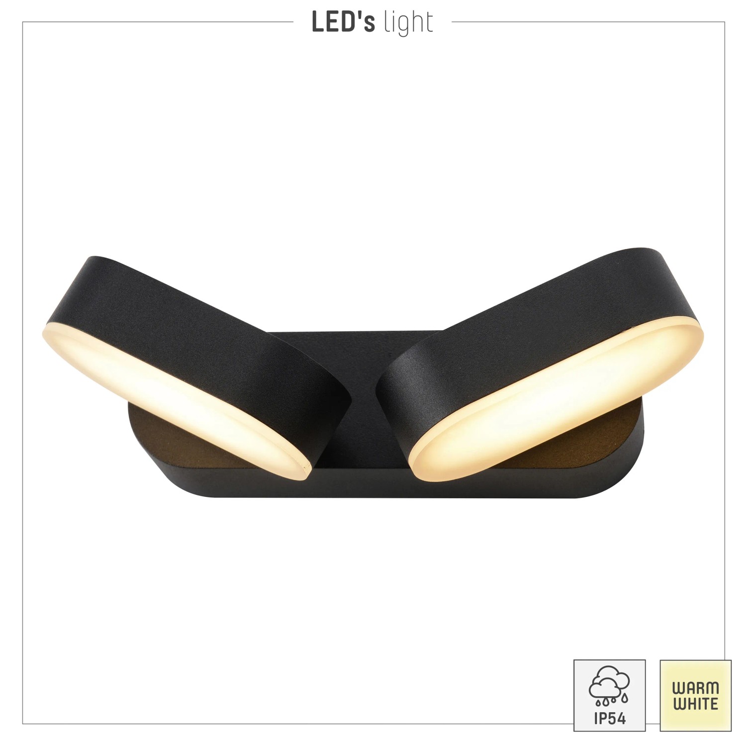Schwarze LED`s light Außenwandleuchte Oval mit zwei drehbaren Leuchten.