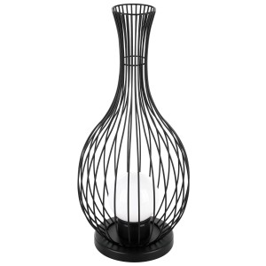 Schwarze Eglo Fossombrone Außen-Stehleuchte in Vasenform mit Leuchtkugel. Dekorative Gartenlampe.