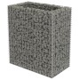 Silbernes Gabionen-Hochbeet aus Stahl, gefüllt mit Steinen, 90x50x100 cm.