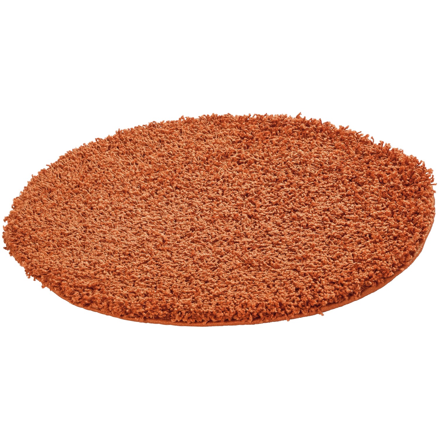 Runder, orangefarbener Hochflorteppich Frisbee mit 67 cm Durchmesser.