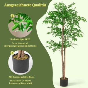 Costway Künstliche Bambus mit Topf Stämmen und Blättern Grün 150 cm