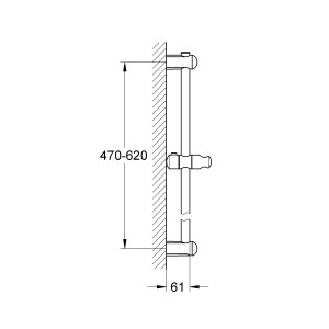 Technische Zeichnung: Grohe Euphoria Brausestange, 60 cm, Chrom, mit Maßangaben.