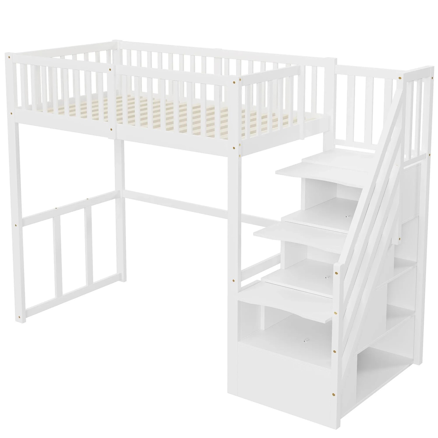 okwish Hochbett 90x200cm mit Sicherheitsleiter Stauraum Kinderzimmer Weiß ohne Matratze
