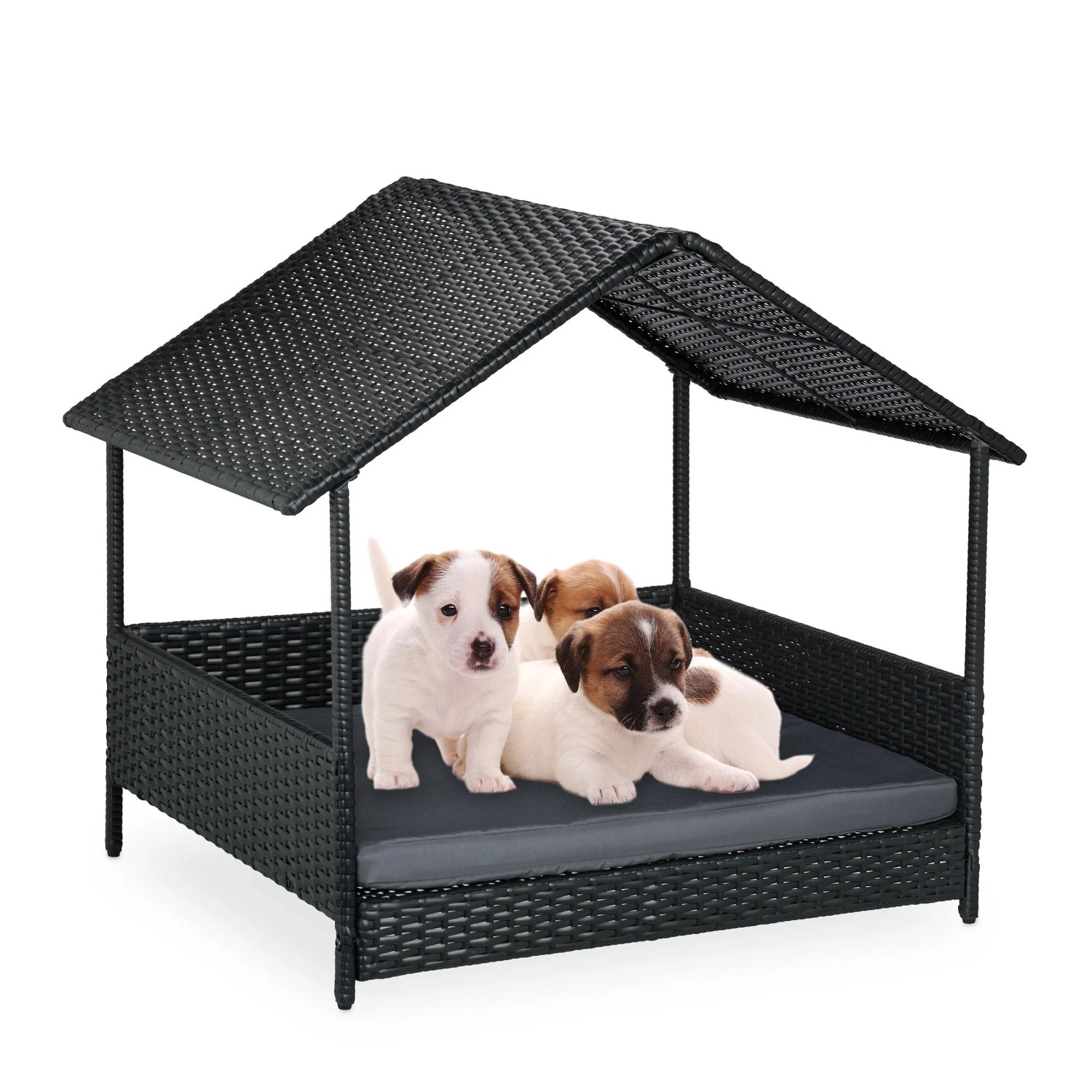 Relaxdays Hundeliege Polyrattan Anthrazit Mit Dach 81 cm x 90 cm x 68 cm 9,7 kg