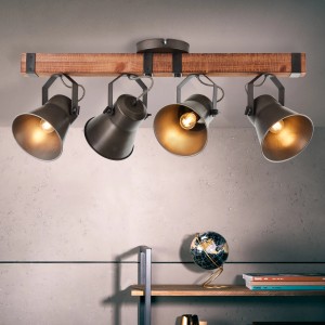 Brilliant Spotbalken Decca, 4-flammig, schwarz und Holz, für flexible Beleuchtung im Innenbereich.