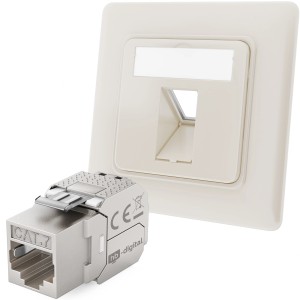 hb-digital Netzwerkdose mit CAT 7 Keystone Modul, Unterputz, Farbe RAL9010.
