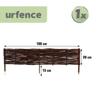 Urfence Weiden-Beeteinfassung 100x20 cm. Dunkelbrauner Flechtzaun mit Erdspießen für Garten und Rasen.