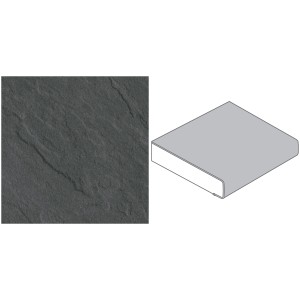 Arbeitsplatte Porto Schiefer, 90 cm breit, 3,9 cm stark, als Meterware. Detailansicht und Schema.
