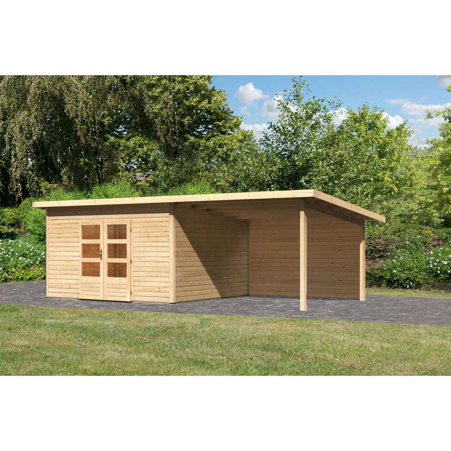 Karibu Holz-Gartenhaus Karlskoga 5 Natur Pultdach Unbehandelt 365 cm x 365 günstig online kaufen