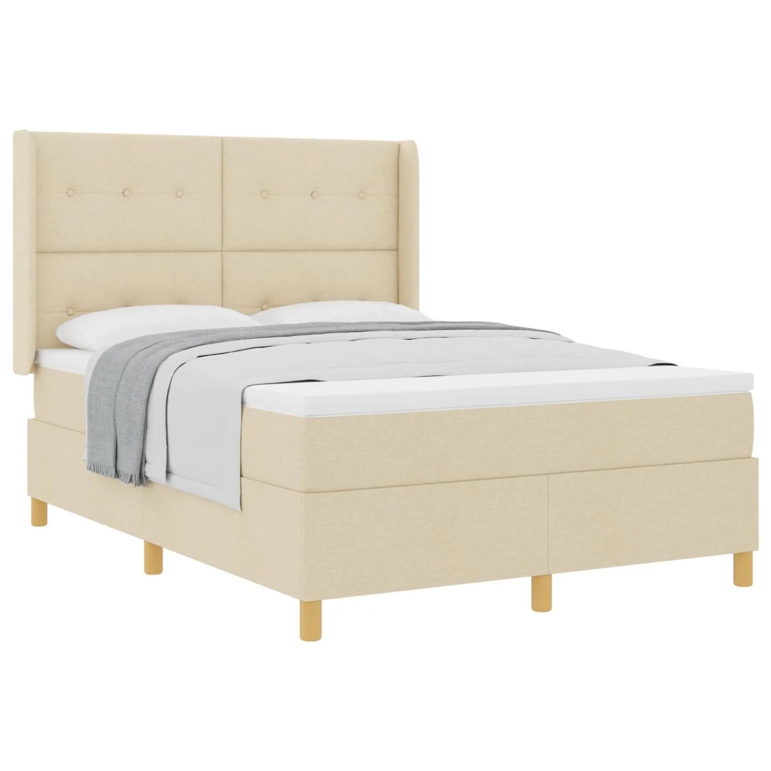 vidaXL Boxspringbett mit Matratze Creme 140 x 190 cm Stoff 3341831