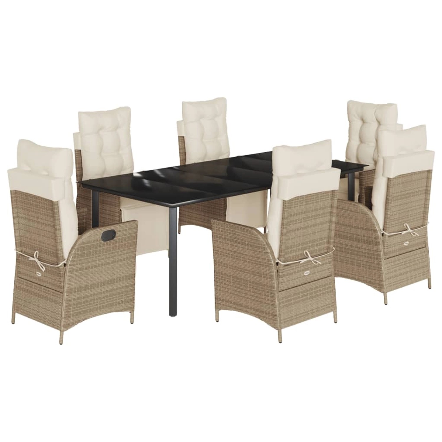 vidaXL 7-Tlg Garten-Essgruppe mit Kissen Beige Poly Rattan 3213446 günstig online kaufen
