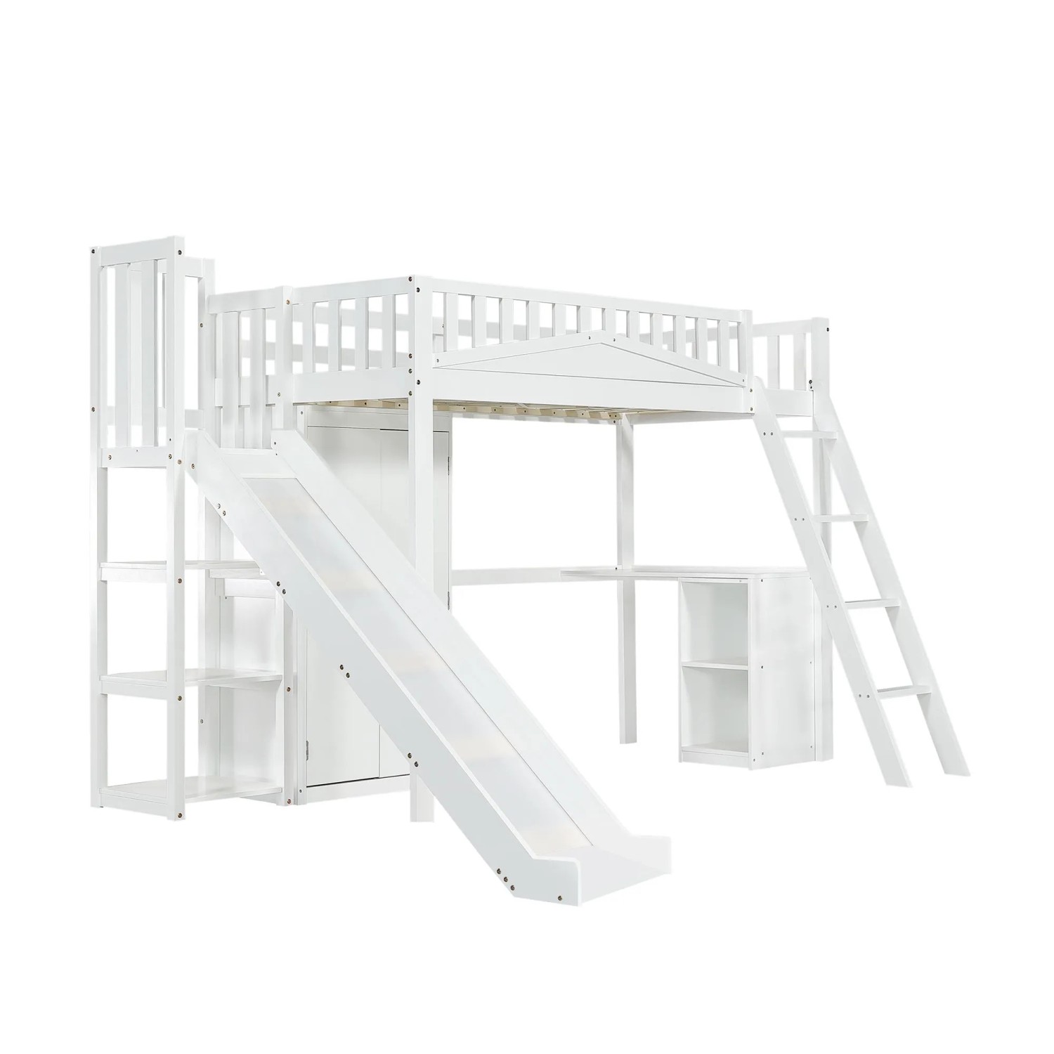 okwish Etagenbett 90x200cm mit Tisch Kleiderschrank Kinderzimmer Weiß ohne Matratze