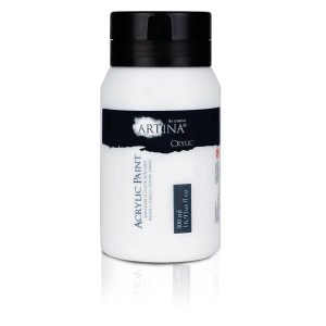 Artina Crylic Acrylfarbe, 500ml, Titanweiß. Künstlerfarbe für Acrylmalerei.