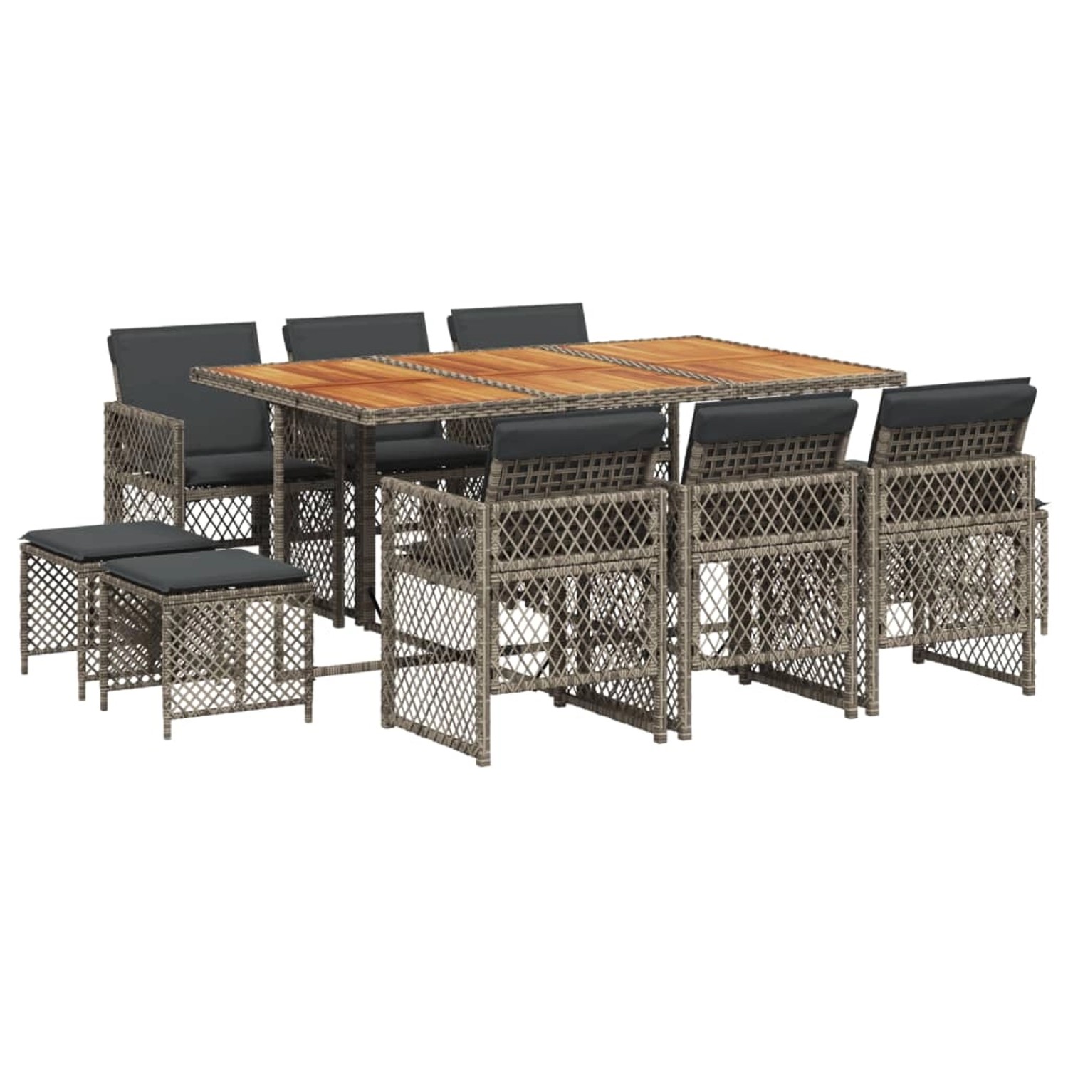 vidaXL 11-Tlg Garten-Essgruppe mit Kissen Grau Poly Rattan 3210794 günstig online kaufen
