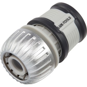LUX Schlauchstück Metall mit Wasserstop für 19mm Schlauch. Kupplung für Gartenschläuche.