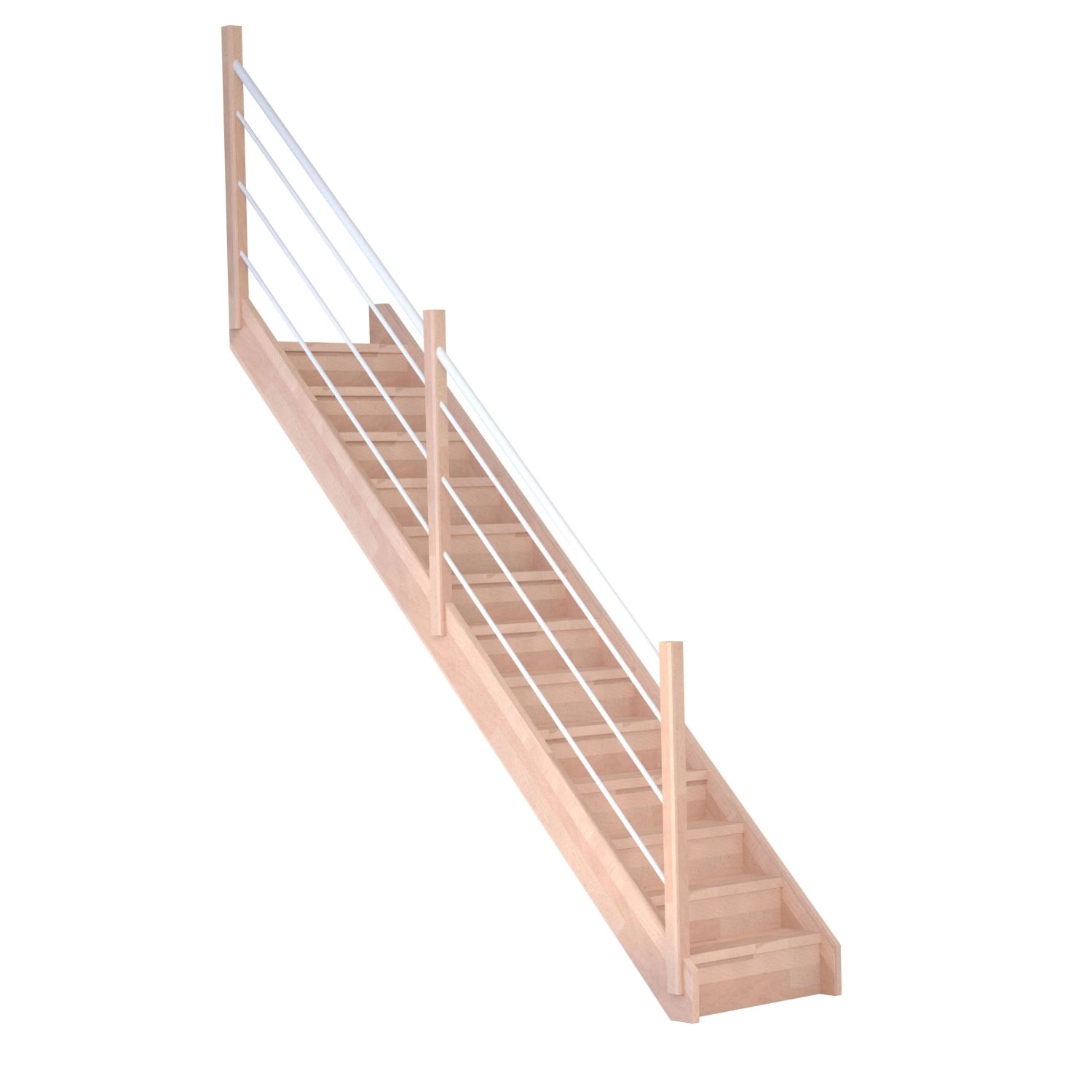 Treppe Mykonos Pro Buche Ger. 90cm Setzstufe Holz-Edelstahl-Geländer Weiß L günstig online kaufen