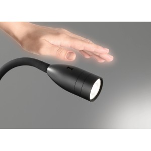 Schwarzer Fischer & Honsel LED-Wandspot Sten, flexible Leselampe mit Gestensteuerung.