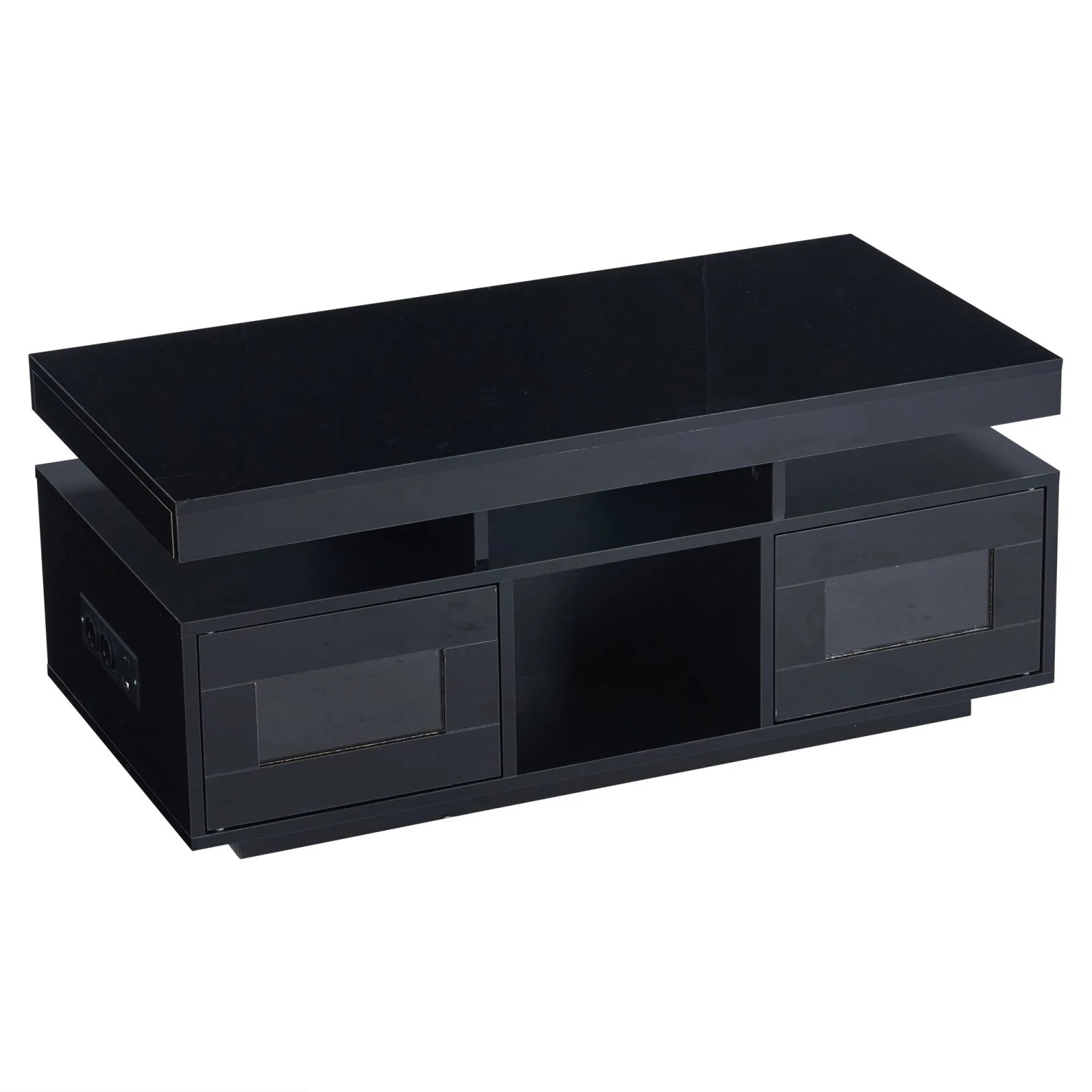 okwish Couchtisch mit LED-Leuchten Ladeanschluss und Steckdose Schwarz 100 × 50 cm