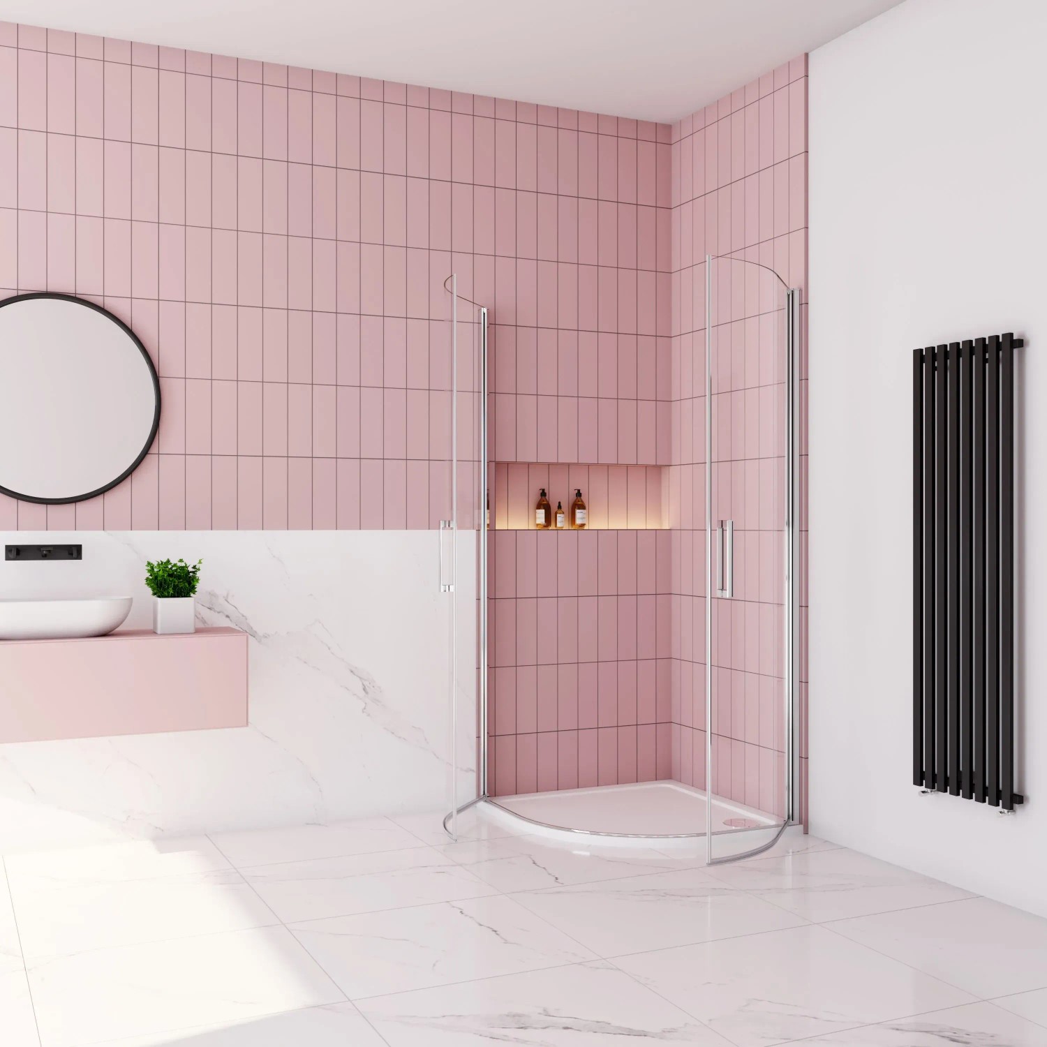 AICA Runddusche 90x90 mit Drehtür, Viertelkreis Duschkabine aus 6mm NANO ESG Sicherheitsglas.