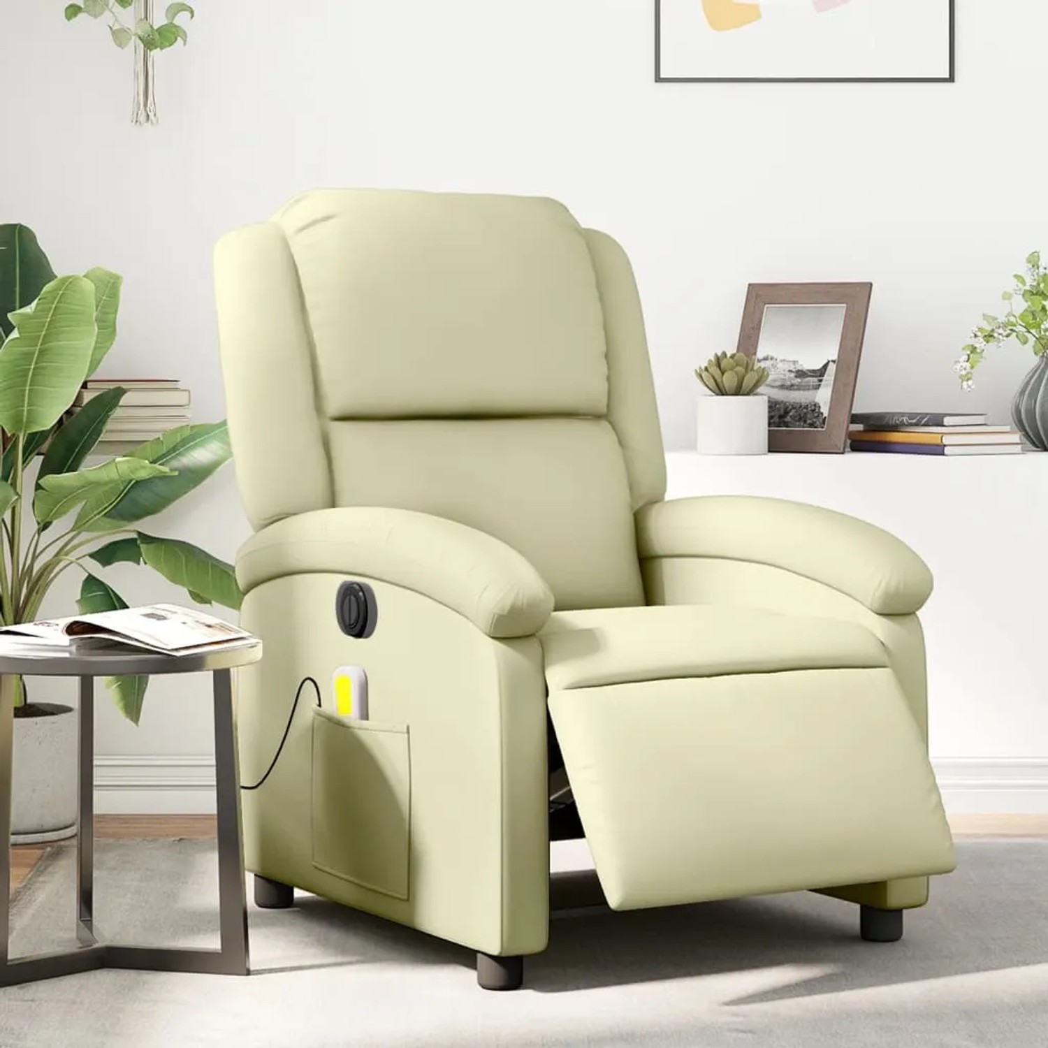 Elektrischer Massagesessel in Creme aus Echtleder von vidaXL für entspannte Stunden.