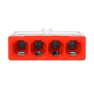 Rote Wago Steckklemme, 4-polig, 10er-Pack. Verbindungsklemme für sichere Elektroinstallation.