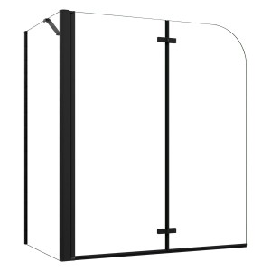 AICA Badewannenaufsatz, 90cm, schwarz, 2-teilig mit 75cm Seitewand, 6mm Nano-ESG Duschabtrennung.