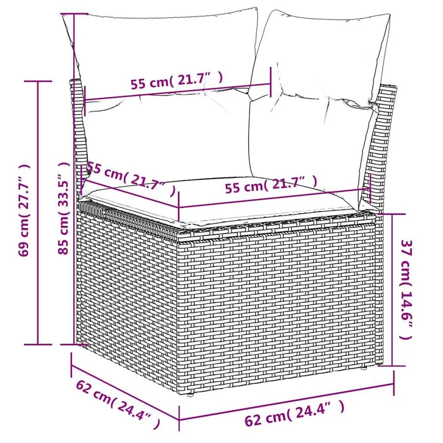 vidaXL Garten-Sofagarnitur, 6-teilig, grau, Poly Rattan, mit Kissen, Maße beachten!