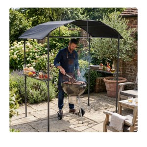 Relaxdays Grillpavillon Stahl Anthrazit Wasserabweisend Pulverbeschichtet mit Seitenablagen 230 cm x 210 cm x 116 cm