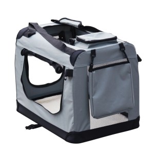 Fudajo faltbare Transportbox S in Grau für Hunde & Katzen, 50x35x35cm, mit Netzfenstern & Tragegriff.