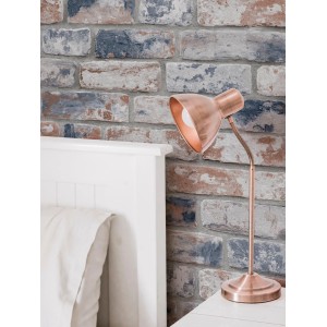 Detailaufnahme: Papiertapete Fresco Backsteinwand in Rot-Blau mit Lampe und Bett.