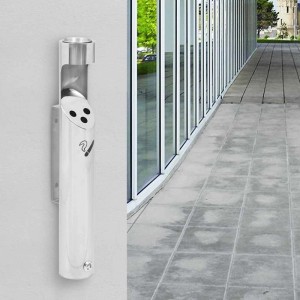 DELUKE Wandaschenbecher Für Draußen 9x60cm Edelstahl Rund Wandascher Für Hotel Büro Aschenbecher Wandmontage Außenbereich Silber