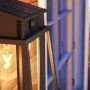 Detailaufnahme: Schwarze Philips Lysin Solar Wandleuchte mit Bewegungsmelder.