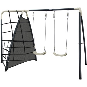 AXI Spielplatz mit Doppelschaukel und Klettergerüst in Anthrazit/Creme.