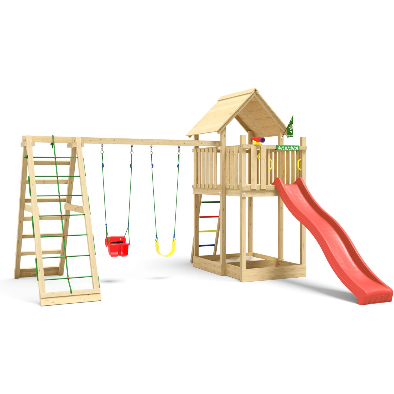 Jungle Gym Spiel Canopy Holz Doppelschaukel Kletterbock Rutsche Rot günstig online kaufen