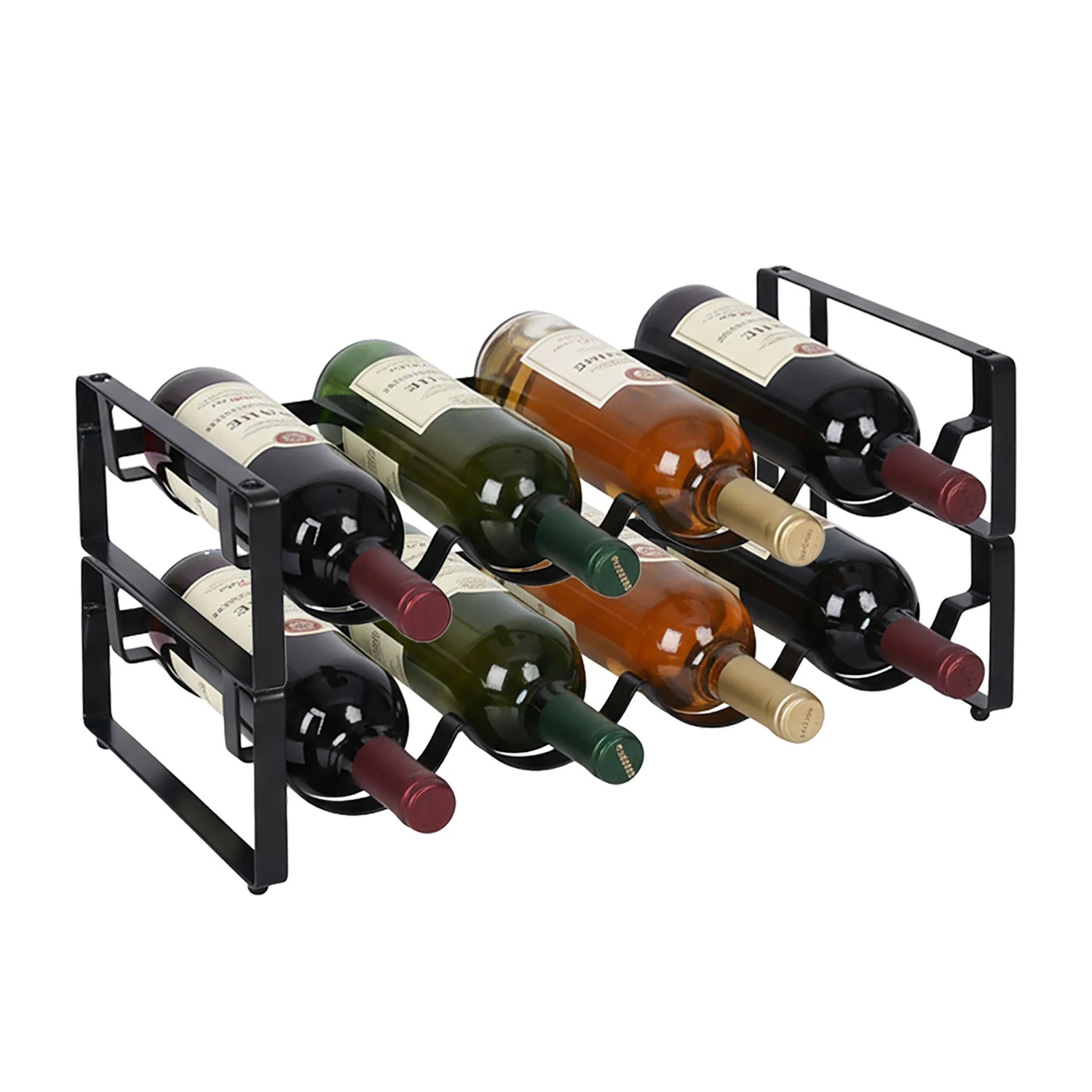 Relaxdays Weinregal Metall Schwarz Stapelbar 2er Pack 9,5 cm x 40 cm x 20 cm