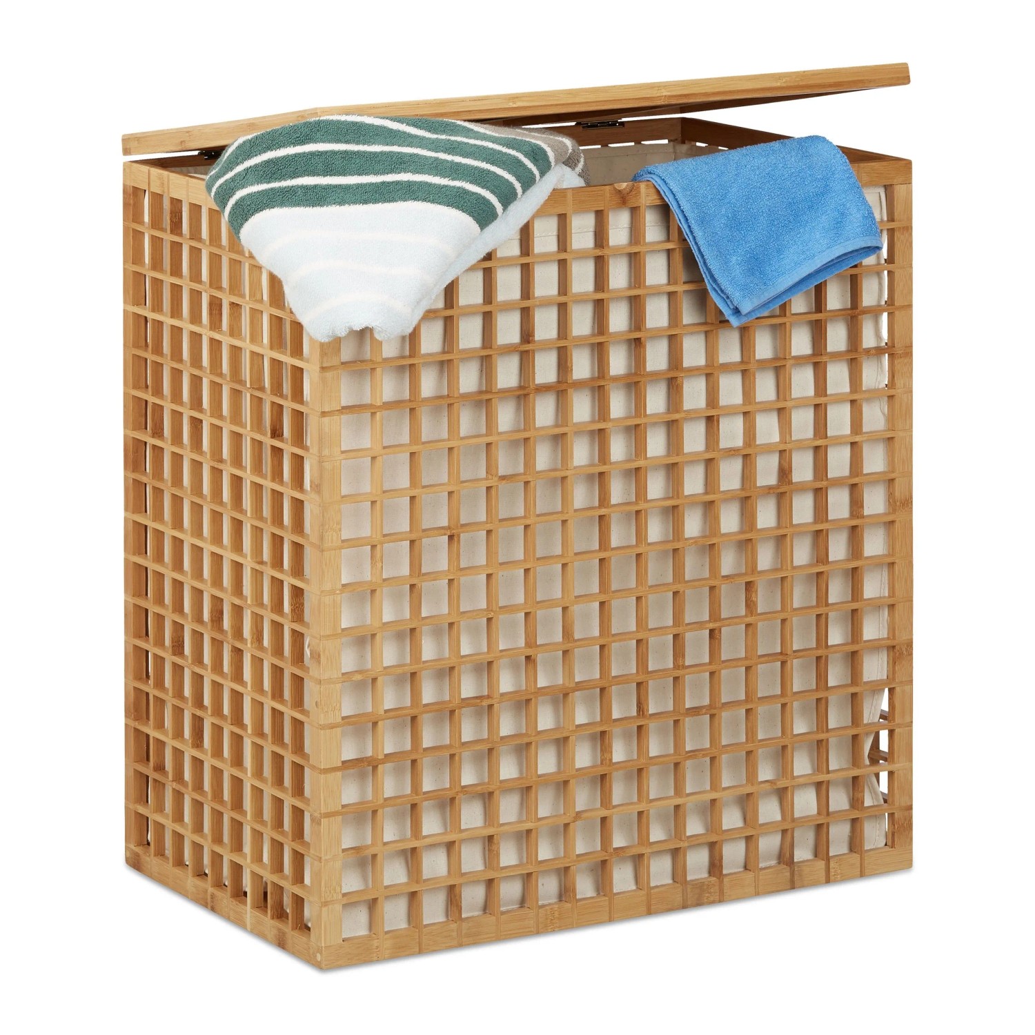 Relaxdays Wäschesammler Bambus 2 Fächer 62 cm x 56 cm x 35 cm 4,9 kg