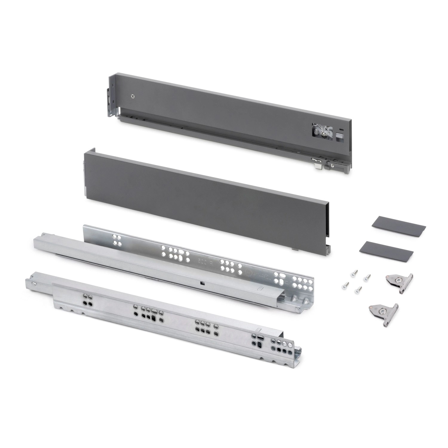 Emuca Aussenschublade Vertex mit 3D Regelung Höhe 93 mm 60 kg Tiefe 500 mm Stahl Anthrazitgrau