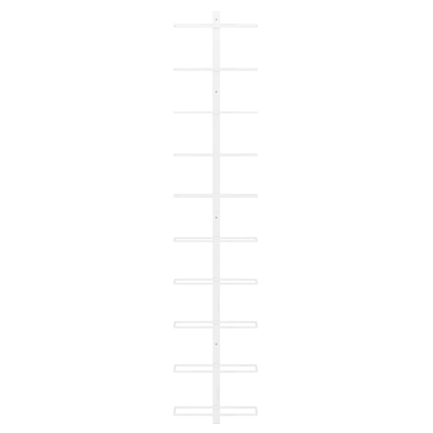 Weißes Wand-Weinregal aus Metall für 10 Flaschen zur Weinaufbewahrung.