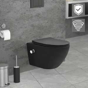Schwarzes, spülrandloses Hänge-WC mit Bidet-Funktion (LuxeBath, 53,5 cm).