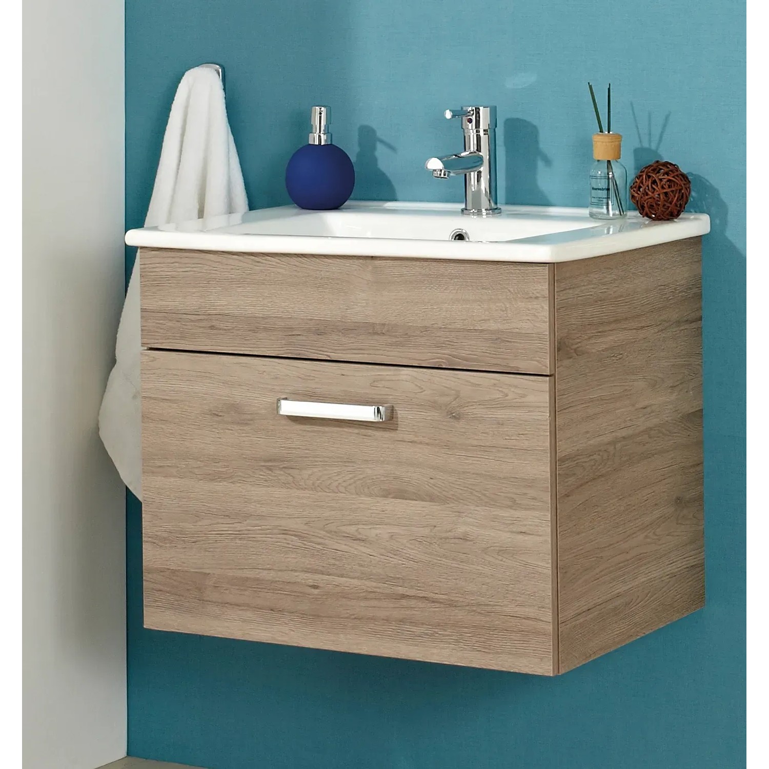 Pelipal Waschtisch Quickset 313, 75 cm, Sanremo Eiche Terra mit Softclose. Einzelwaschtisch mit Schublade.