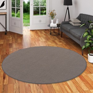Runder, anthrazitfarbener Sisal Teppich (100x100cm) von Snapstyle Natur. Kurzflorteppich für Wohnräume.