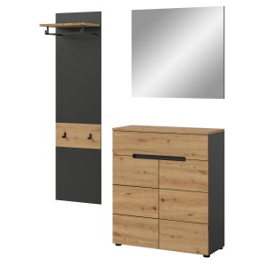 Inn.Furn Garderoben-Set 3-teilig in Eiche und Grau 140 cm Cooper