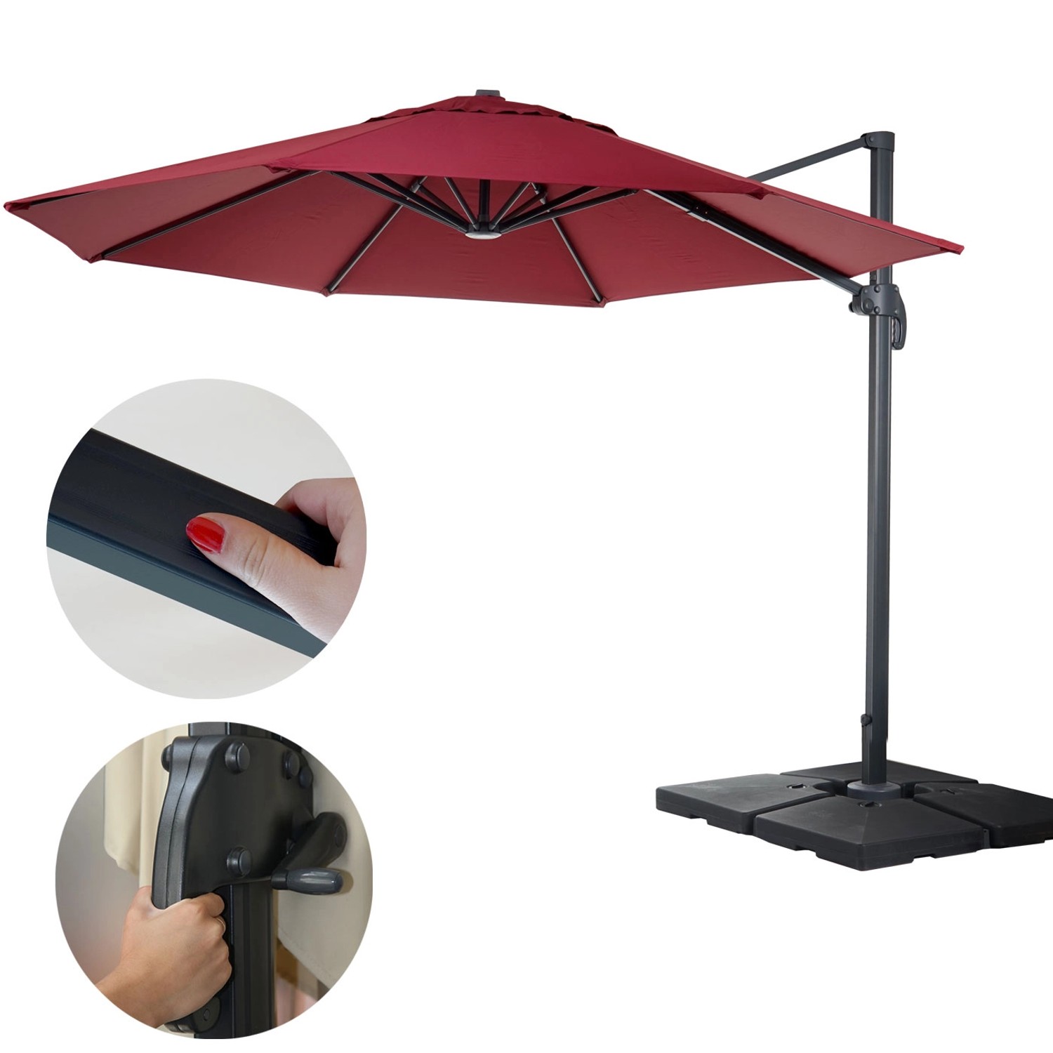 MCW Ampelschirm A96 Ø 4m Alu Bordeaux mit Ständer kaufen bei OBI