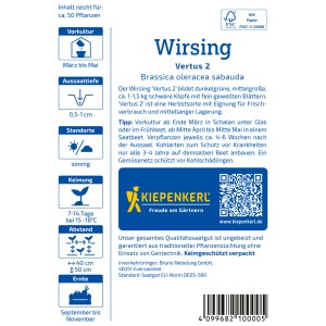 Kiepenkerl Wirsing Vertus 2 Samenpackung: Dunkelgrüner, feingekrauster Wirsing für den Herbstanbau.