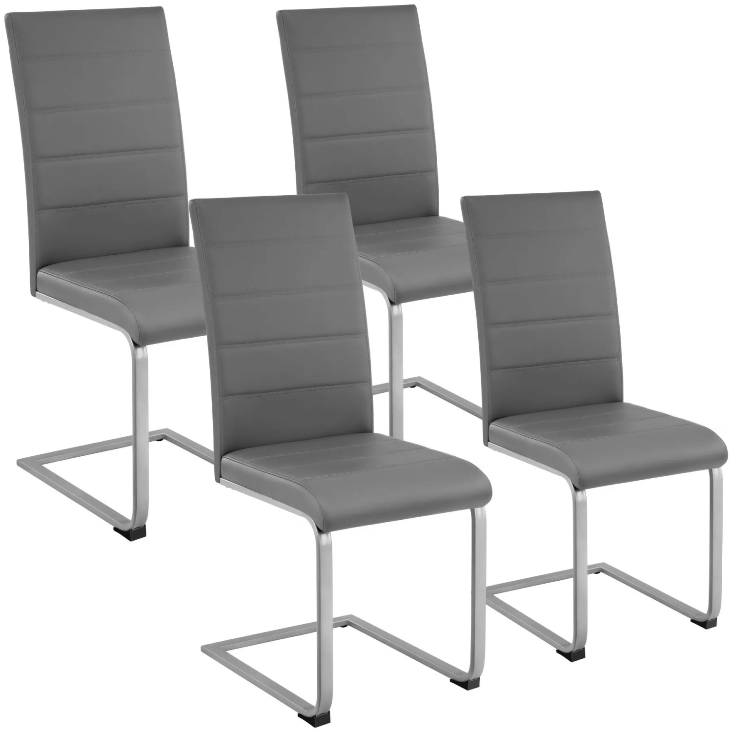 Tectake Set Schwingstuhl Bettina Gepolstert Mit Kunstlederbezug Hohe Rückenlehne 4Er Set 41 x 52 x 99 cm Grau