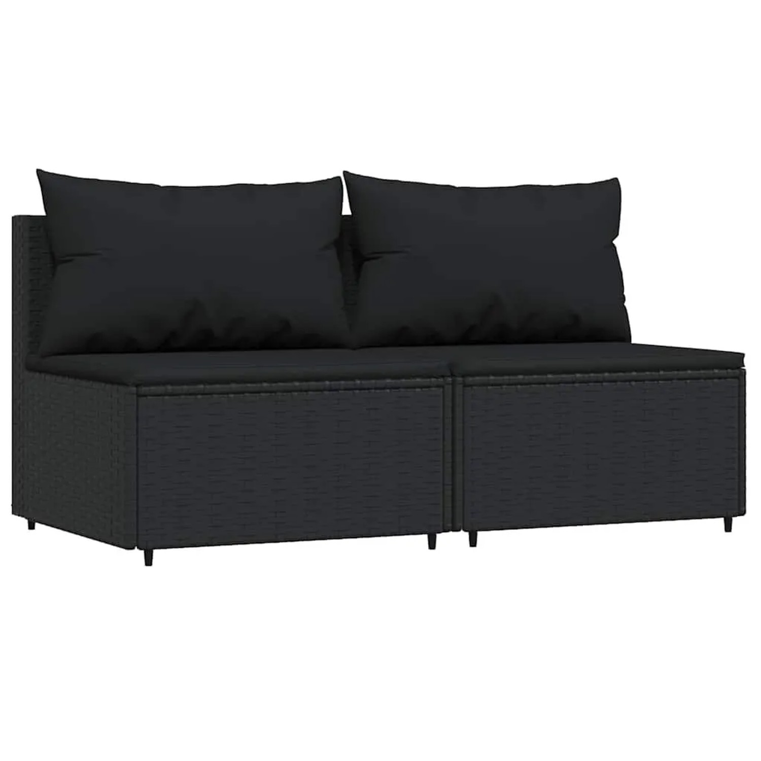 vidaXL Garten-Mittelsofas mit Kissen 2 Stk Schwarz Poly Rattan 319786