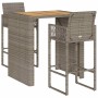 vidaXL Gartenbar-Set, 3-teilig, grau, Poly Rattan, Akazienholz. Bar-Tisch mit zwei Barhockern.