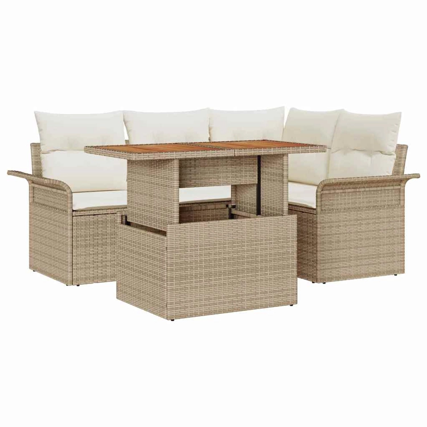 vidaXL Garten-Sofa-Set mit Speicher 5-Tlg Beige Poly Rattan 3358066 günstig online kaufen