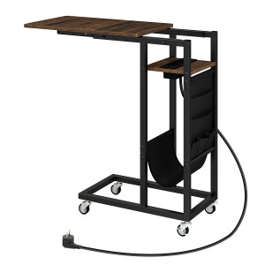 Costway Beistelltisch C-förmig mit Ladestation Sofatisch Braun